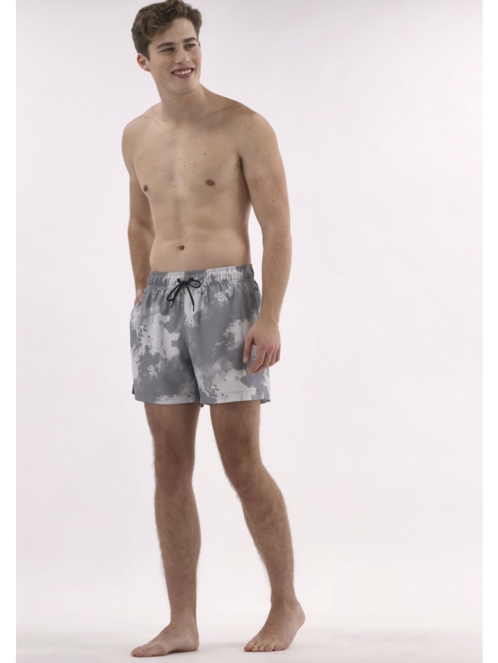 No Boundaries Gray Camouflage Swim Trunks with Drawstring